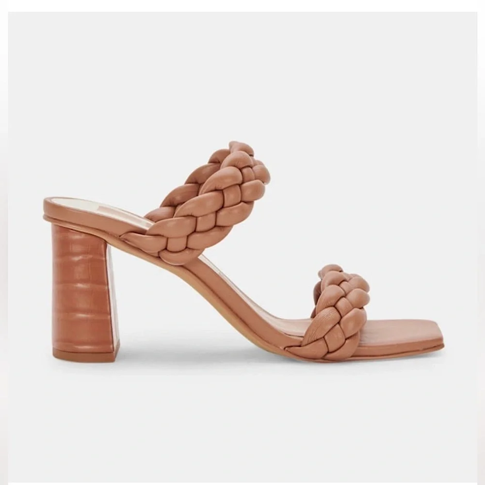 Dolce Vita Shoes Paily Braided Block Heel  Sandals Tan Size 7.5